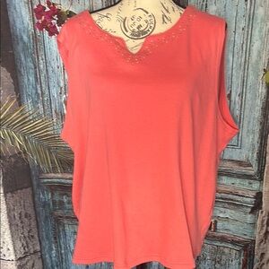 Hillard & Hanson Woman NWOT Embellished Sleeveless Coral top, size 3X